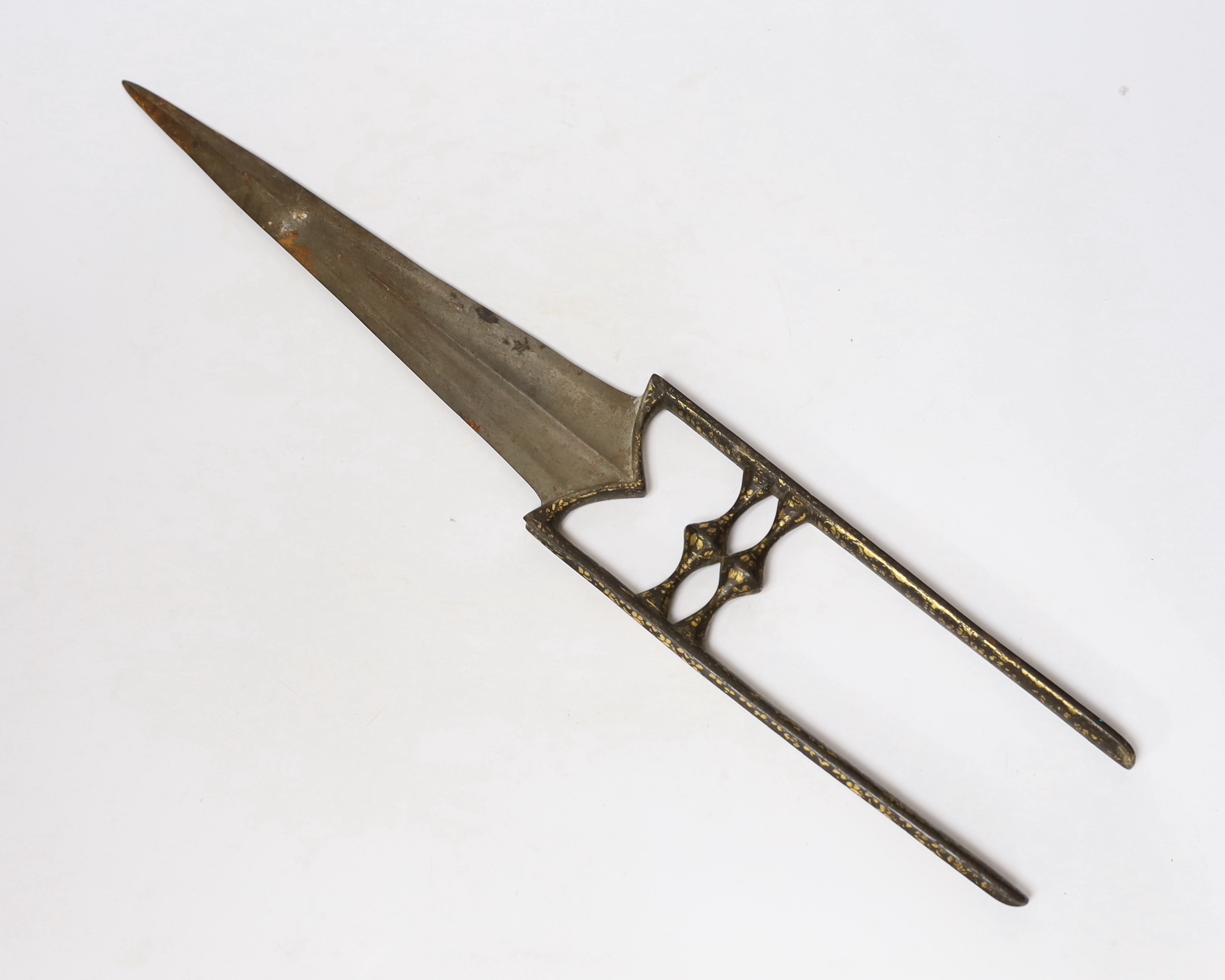 An Indian Katar with gilt decorated grip, blade 28cm
